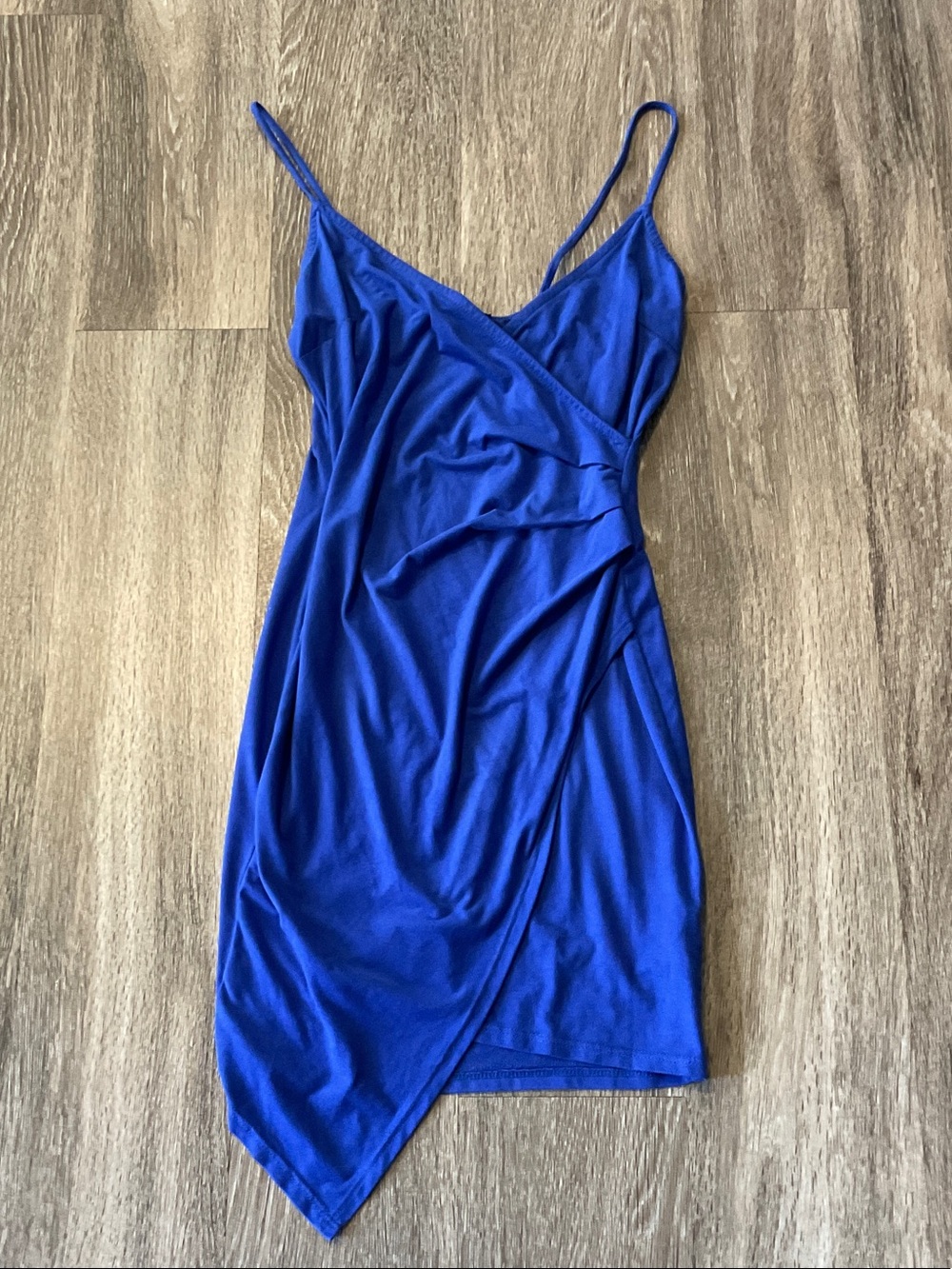 a'gaci Royal Blue Asymmetrical Slip Dress with Spaghetti Straps